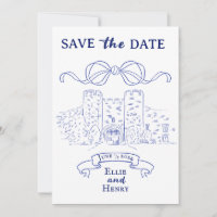 Blauw Barok Foto Kasteel Save the Date Uitnodiging