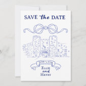Blauw Barok Fotokasteel Save the Date Uitnodiging (Voorkant)