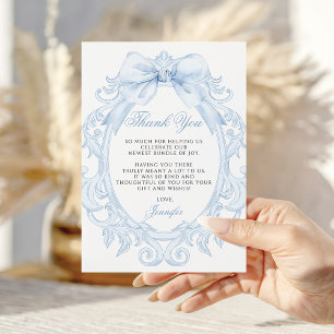 Blauw Barok Lijst Boog Baby Jongen Shower Bedankkaart