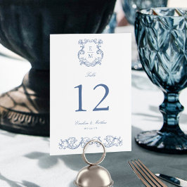 Blauw Barok Monogram Crest Wedding Kaart