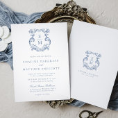Blauw  Barok Monogram Crest Wedding Kaart