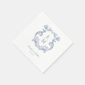 Blauw Barok Monogram Crest Wedding Servet (Hoek)