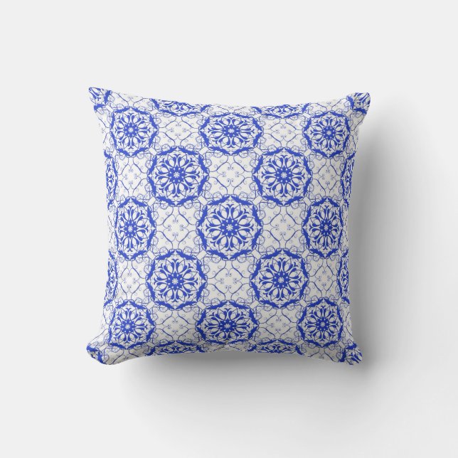 blauw barokstijl patroon kussen (Voorkant)