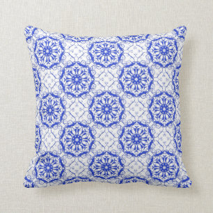 blauw barokstijl patroon kussen