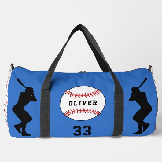 Blauw Baseball Speler Silhouet Naam Plunjezak (Voorkant)