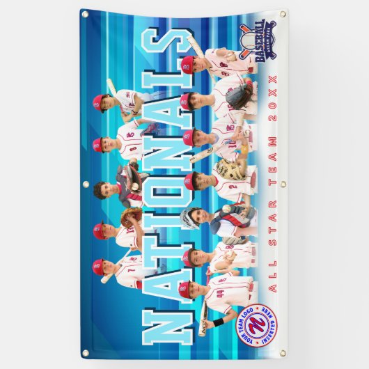 Blauw Baseball Team Banner - Gepersonaliseerd (Verticaal)