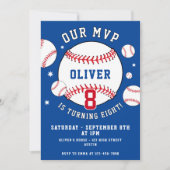 Blauw Baseball Thema Kinder Sportverjaardag Kaart (Voorkant)