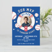 Blauw Baseball Thema Kinderen Verjaardagsfoto Kaart (Staand voorkant)