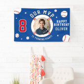 Blauw Baseball Thema Kinderen Verjaardagsfoto Spandoek (Insitu)