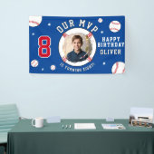 Blauw Baseball Thema Kinderen Verjaardagsfoto Spandoek (Beurs)