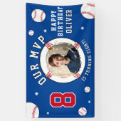 Blauw Baseball Thema Kinderen Verjaardagsfoto Spandoek (Verticaal)