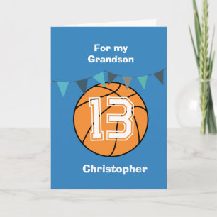 Blauw Basketbal 13e Verjaardag Naam Kleinzoon Kaart
