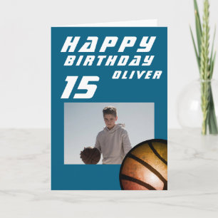 Blauw Basketbal Bal Jongen Foto Gelukkige Verjaard Kaart