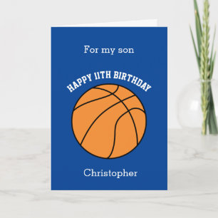 Blauw Basketbal Gelukkige 11e Verjaardag Zoon Kaart