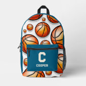 Blauw basketbalpatroon bedrukte rugzak (Voorkant)