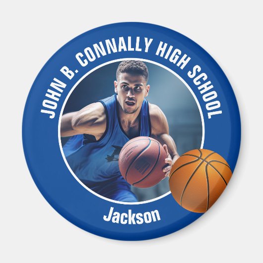 Blauw Basketbalspeler Foto Aandenken Cadeau Magneet (Voorkant)