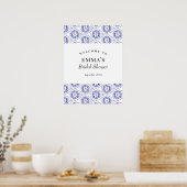 Blauw Batik Waterverf Welkom Bord Poster (Keuken)