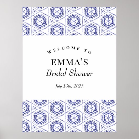 Blauw Batik Waterverf Welkom Bord Poster (Voorkant)