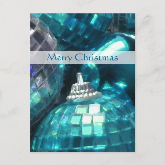 Blauw Baubles briefkaart "Merry Kerstmis" portret (Voorkant)