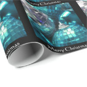 Blauw Baubles Merry kerstinpakpapier zwart Cadeaupapier (Rol Hoek)