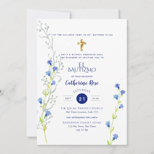 Blauw Bautizo Bautismo Bloemstuk Laves Katholiek K Kaart (Voorkant)