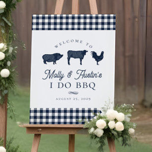 Blauw BBQ-huwelijk of koppel Bruisfeest welkomstbo Poster