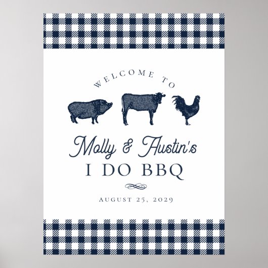 Blauw BBQ-huwelijk of koppel Bruisfeest welkomstbo Poster (Voorkant)