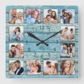 Blauw Beach Nautical Driftwood Vierkante Klok (Voorkant)