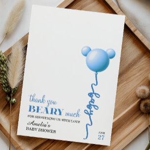 Blauw Beary Veel Beer Ballon Baby Jongen Bedankkaart