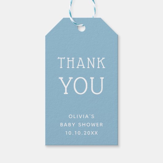 Blauw bedank je babyshower | Minimalistische marit Cadeaulabel (Voorkant)
