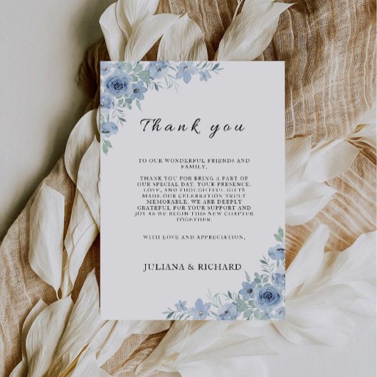 Blauw bedankbriefje, servetmenu menu