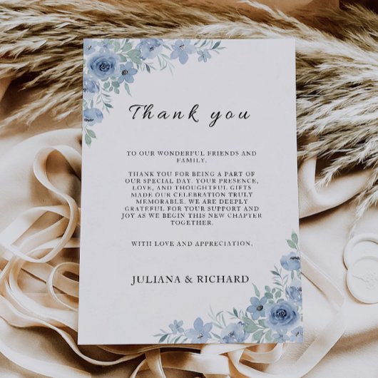 Blauw bedankbriefje, servetmenu menu