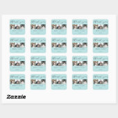 Blauw Bedankt 3 Foto Collage Vierkante Sticker (Vel)