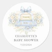 Blauw Bedankt Baby Shower Favor Sticker (Voorkant)