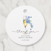 Blauw Bedankt Bloemblaadjes & Prosecco Bruidsfeest Bedankjes Labels (Voorkant)