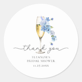 Blauw Bedankt Bloemblaadjes & Prosecco Bruidsfeest Ronde Sticker