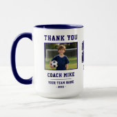 Blauw Bedankt Coach Teamnaam Nummer Foto Mok (Links)