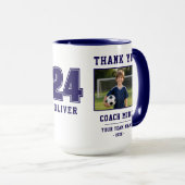 Blauw Bedankt Coach Teamnaam Nummer Foto Mok (Voorkant rechts)