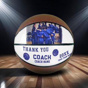 Blauw Bedankt Coach Teken Teamfoto Basketbal