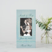 Blauw Bedankt Gepersonaliseerd fotokaart (Staand voorkant)