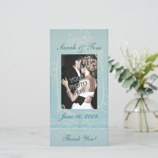 Blauw Bedankt Gepersonaliseerd fotokaart (Staand voorkant)