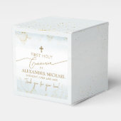 Blauw Bedankt Jongen Gouden Kruis Eerste Communie Bedankdoosjes (Voorkant Zijde)