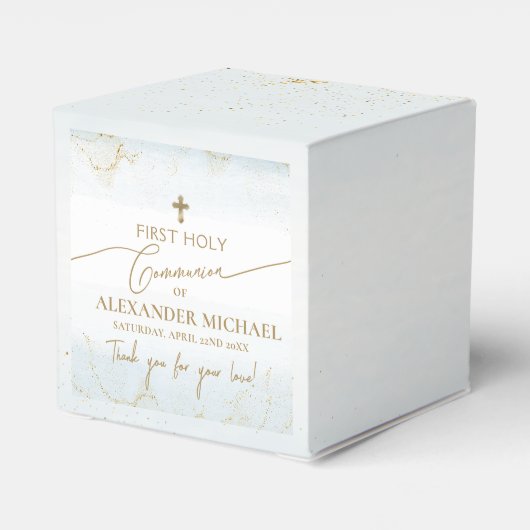 Blauw Bedankt Jongen Gouden Kruis Eerste Communie Bedankdoosjes (Achterkant)