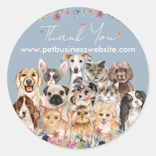 Blauw Bedankt Katten Honden Ronde Sticker (Voorkant)