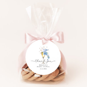 Blauw Bedankt Parels & Prosecco Bruidsdouche Ronde Sticker