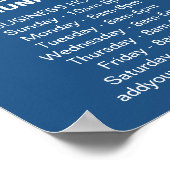Blauw Bedrijfs Aangepaste Openingstijden Winkel Poster (Hoek)
