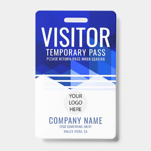 Blauw bedrijfslogo bezoekerpas ID Badge (Voorzijde)