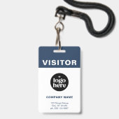 Blauw bedrijfslogo bezoekerspas ID Badge (Voorzijde met lanyard)
