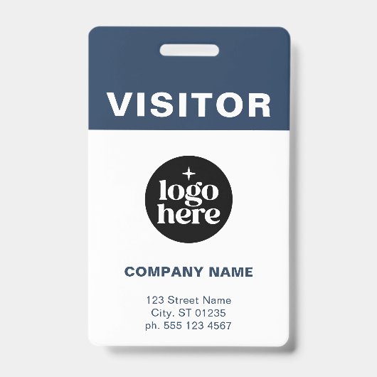 Blauw bedrijfslogo bezoekerspas ID Badge (Voorzijde)