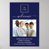 Blauw bedrijfslogo foto openingsuren poster (Voorkant)